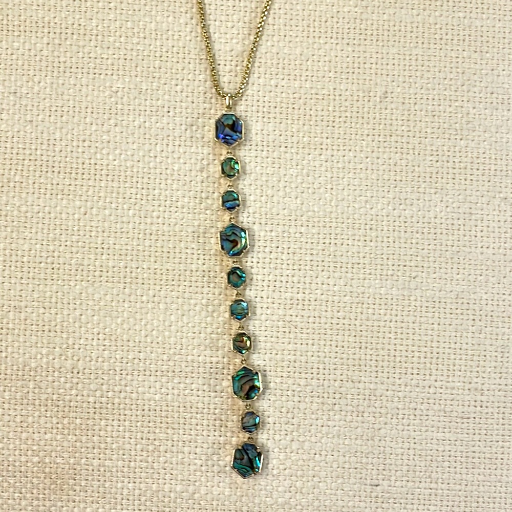 Kendra Scott gold abalone shell long necklace great Cond